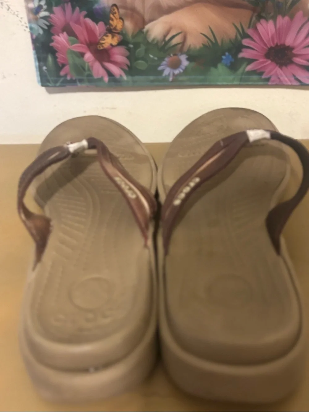 CROCS Brown and Tan Flip Thong Sandals